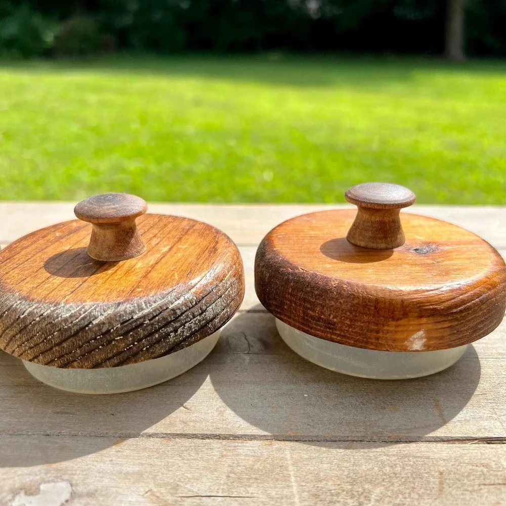 Vintage Glass Jar Canisters w/ Wood Lids | Set of 3